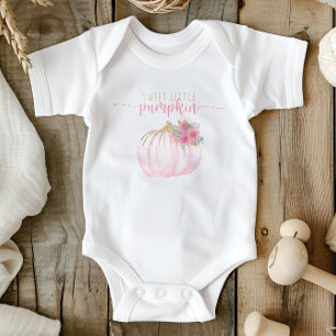 Pumpkin Blush Pink Gold Floral Fall Baby Girl Baby Bodysuit