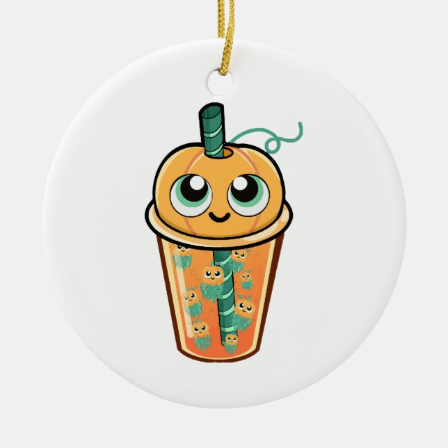Pumpkin Boba Jellyfish Ceramic Tree Decoration (Front)