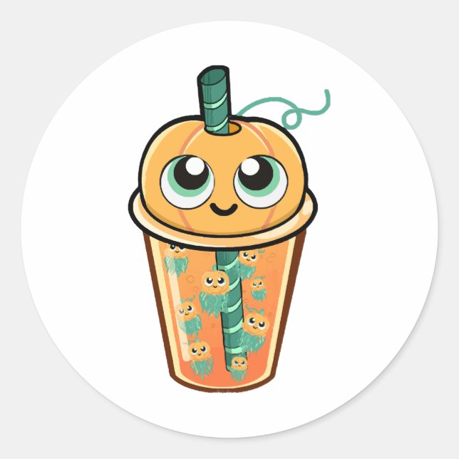 Pumpkin Boba Jellyfish Classic Round Sticker (Front)