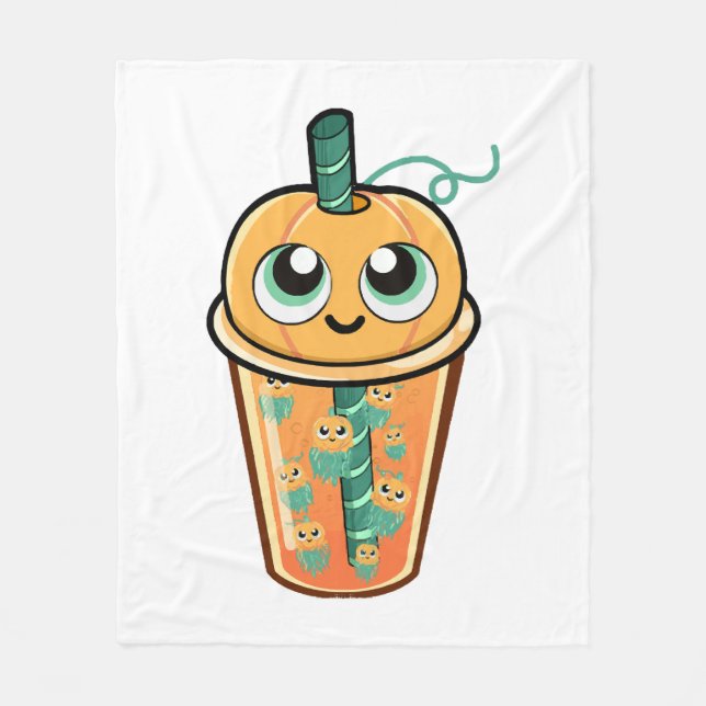 Pumpkin Boba Jellyfish Fleece Blanket (Front)
