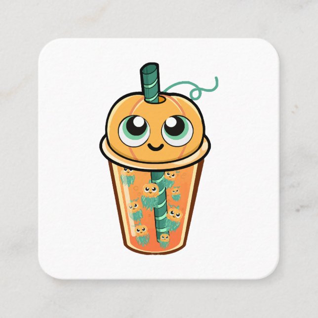 Pumpkin Boba Jellyfish Square Business Card (Front)