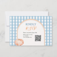 Pumpkin Boho Blue Gingham 1st Birthday Rsvp