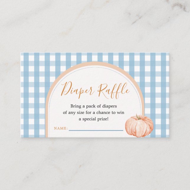 Pumpkin Boho Blue Gingham Diaper Raffle Enclosure Card (Front)