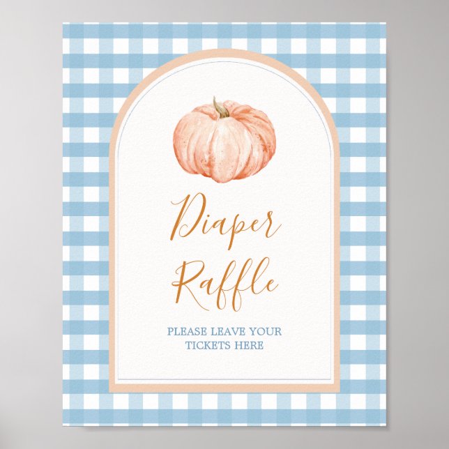 Pumpkin Boho Blue Gingham Diaper Raffle Poster (Front)