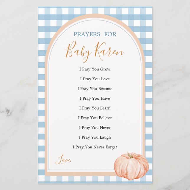 Pumpkin Boho Blue Gingham Love Prayers for Baby (Front)
