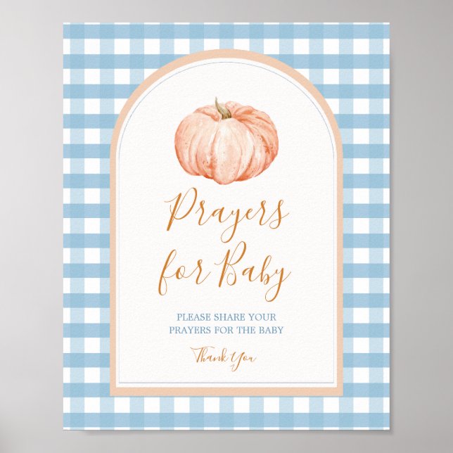 Pumpkin Boho Blue Gingham Prayers for Baby Sign (Front)