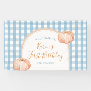 Pumpkin Boho Blue Gingham Welcome Large Banner
