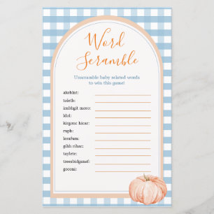Pumpkin Boho Blue Gingham Word Scramble Game