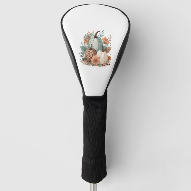 Pumpkin Boho Floral Golf Head Cover (Front)