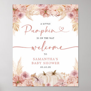 Pumpkin Boho Pink Pampas Grass Baby Shower Welcome Poster