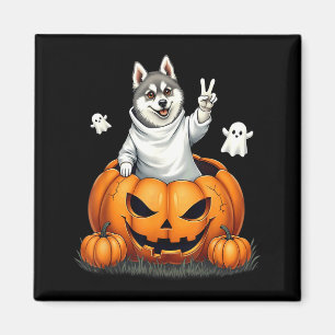 Pumpkin Boo Ghost Alaskan Klee Kai Dog Halloween Magnet