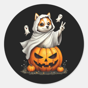 Pumpkin Boo Ghost American Eskimo Dog Halloween Classic Round Sticker