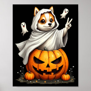 Pumpkin Boo Ghost American Eskimo Dog Halloween Poster