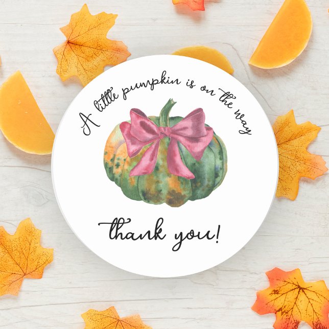 Pumpkin bow autumn baby shower - Thank You Classic Round Sticker (Creator Uploaded)