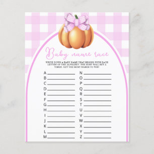 Pumpkin bow baby shower Baby name race game