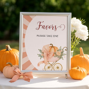 Pumpkin Bow Baby Shower Favors Table Sign Poster
