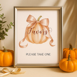 Pumpkin Bow Baby Shower Favors Table Sign Poster