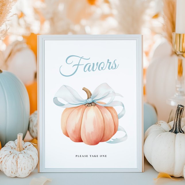 Pumpkin Bow Baby Shower Favours Table Sign Poster (Creator Uploaded)
