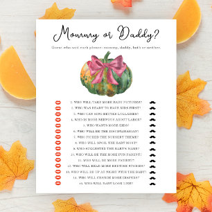 Pumpkin bow baby shower Mommy or daddy game