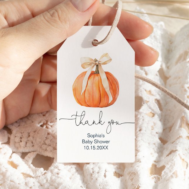 Pumpkin Bow Baby Shower Thank You Tag (Creator Uploaded)