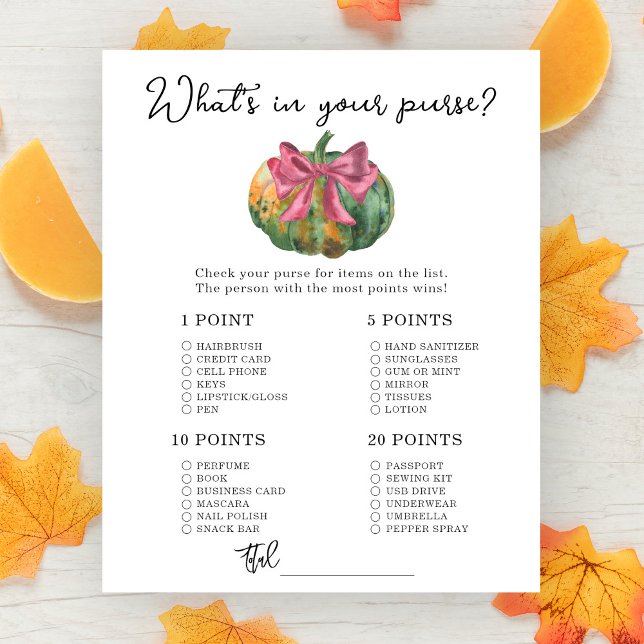 Pumpkin bow baby shower Whats in your purse game (Creator Uploaded)