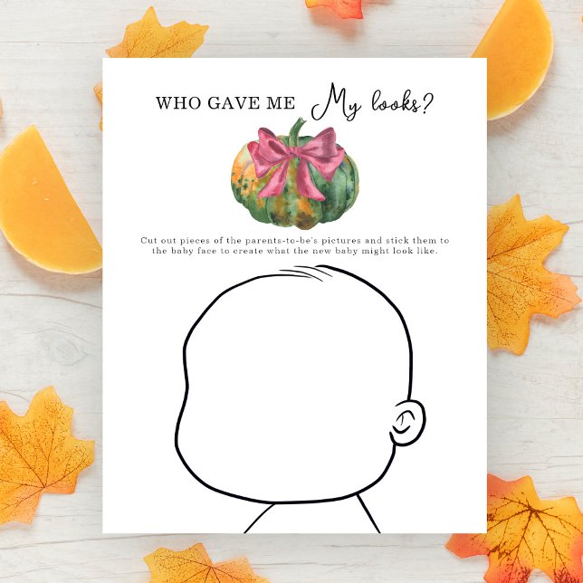 Pumpkin bow baby shower Who gave me My looks? (Creator Uploaded)