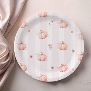 Pumpkin Bow Fall Autumn Floral  Baby Shower Paper Plate