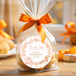 Pumpkin Bow Fall Floral Baby Shower Thank You Classic Round Sticker