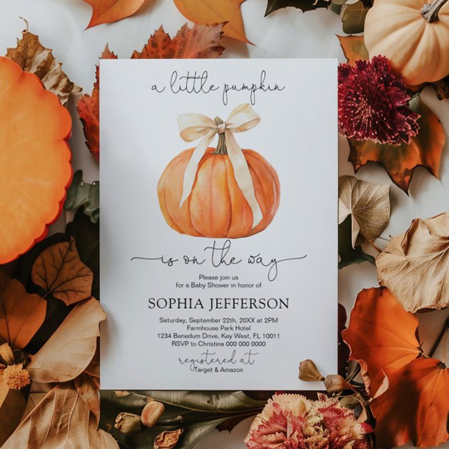 Pumpkin Bow | Fall Little Pumpkin Baby Shower Invitation (Creator Uploaded)