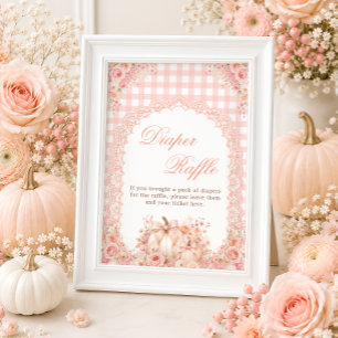 Pumpkin Bow Floral Diaper Raffle Table Sign