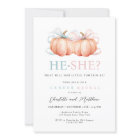 Pumpkin Bow Pink Blue Gender Reveal Invitation