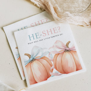 Pumpkin Bow Pink Blue Gender Reveal Napkin