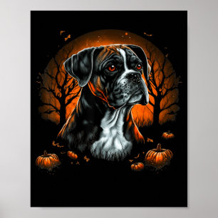 Pumpkin Boxer Dog Costume On Boxer Dog Halloween Poster