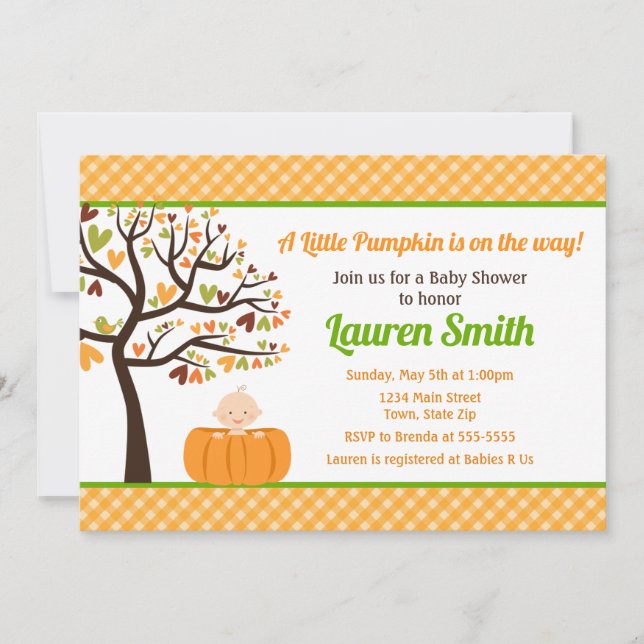 Pumpkin Boy Baby Shower Invitation Pumpkin Baby (Front)