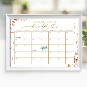 Pumpkin Boy Fall Baby Shower Due Date Calendar Poster