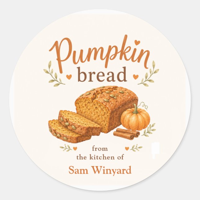 Pumpkin Bread Fall Baking From the Kitchen Classic Round Sticker (Front)