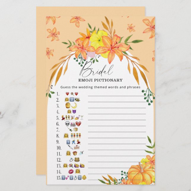 Pumpkin - bridal shower emoji pictionary game (Front/Back)