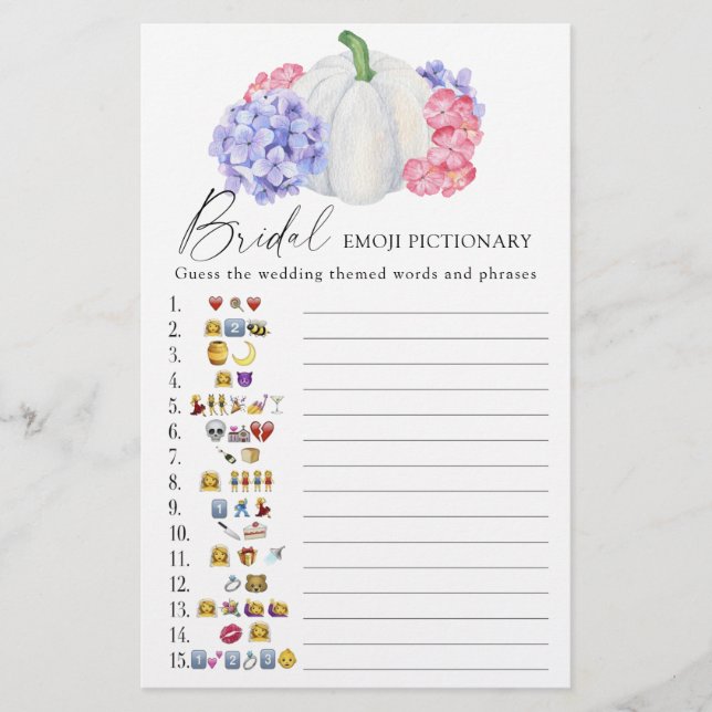 Pumpkin - bridal shower emoji pictionary game (Front)