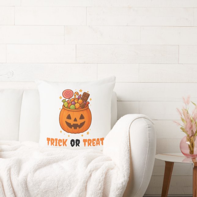 Pumpkin Bucket Full of Sweet - Halloween  Cushion (Couch)