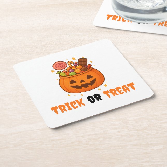 Pumpkin Bucket Full of Sweet - Halloween  Square Paper Coaster (Angled)