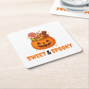 Pumpkin Bucket Full of Sweet - Halloween  Square Paper Coaster