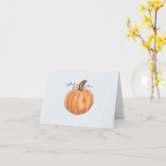 Pumpkin Buffalo Check Pattern Blue Stripe Card (Yellow Flower)