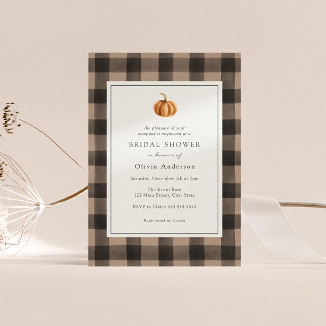 Pumpkin Buffalo Plaid Bridal Shower Invitation (Creator Uploaded)