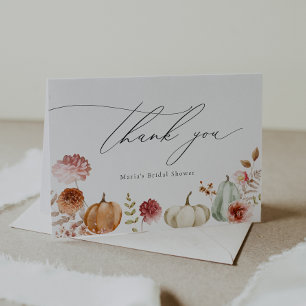 Pumpkin Burgundy Flowers Bridal Shower Thank You Card