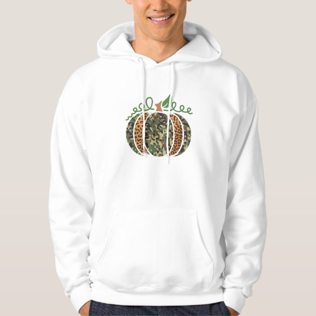 Pumpkin Camo Leopard Print Thanksgiving It's Fall  Hoodie (Front)