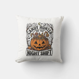 Pumpkin Candy Bucket Vintage Halloween Engraving D Cushion