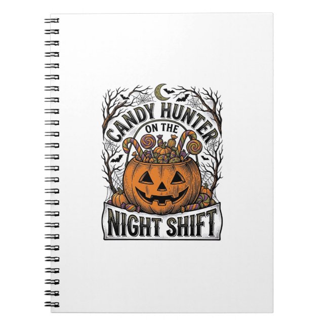 Pumpkin Candy Bucket Vintage Halloween Engraving D Notebook (Front)