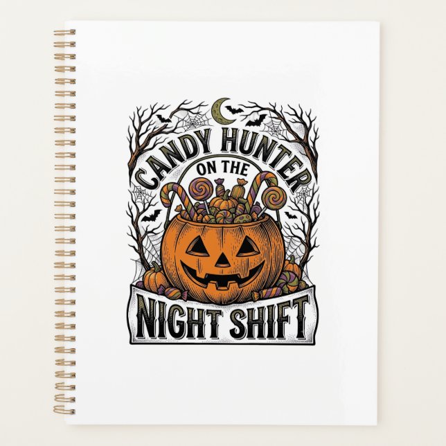 Pumpkin Candy Bucket Vintage Halloween Engraving D Planner (Front)