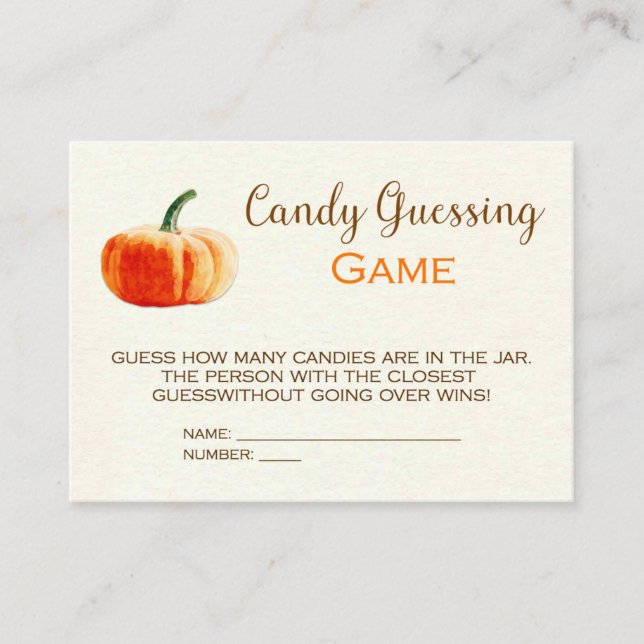 Pumpkin Candy Guessing Game Card Baby Shower Game (Front)
