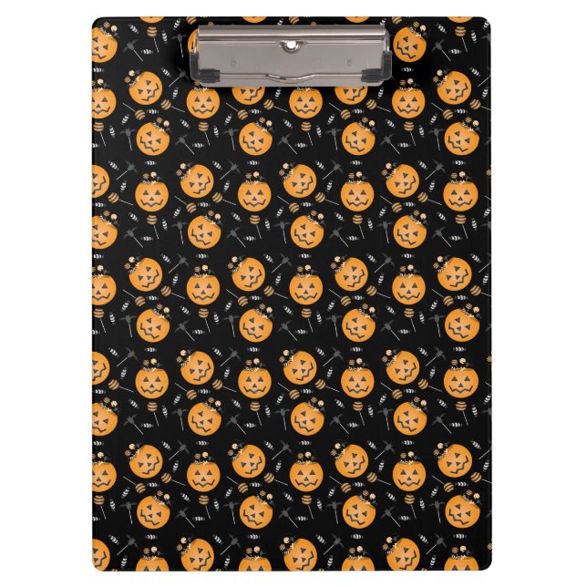 Pumpkin Candy Pail Trick Or Treat Pattern Orange Clipboard (Front)
